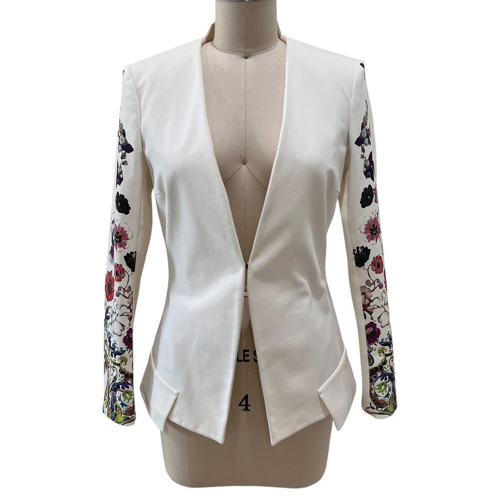 Etro Blazer Jacket Womens 40 White Floral Print Sleeve Cotton Blend Made Italy